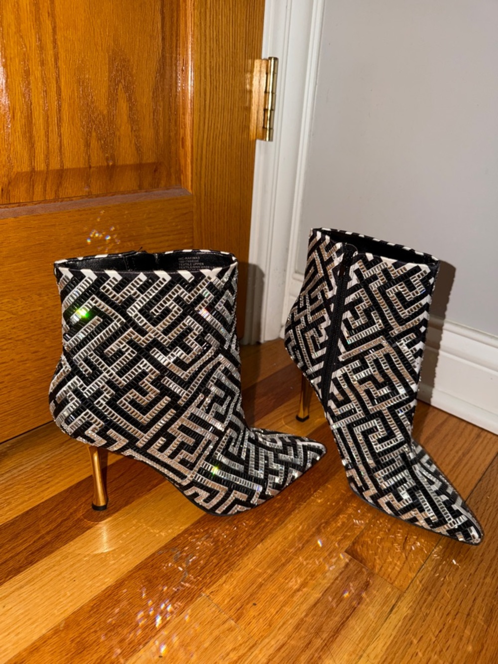 INC International Concepts Black & White Geometric Sequin Ankle Boots - Picture 2 of 3